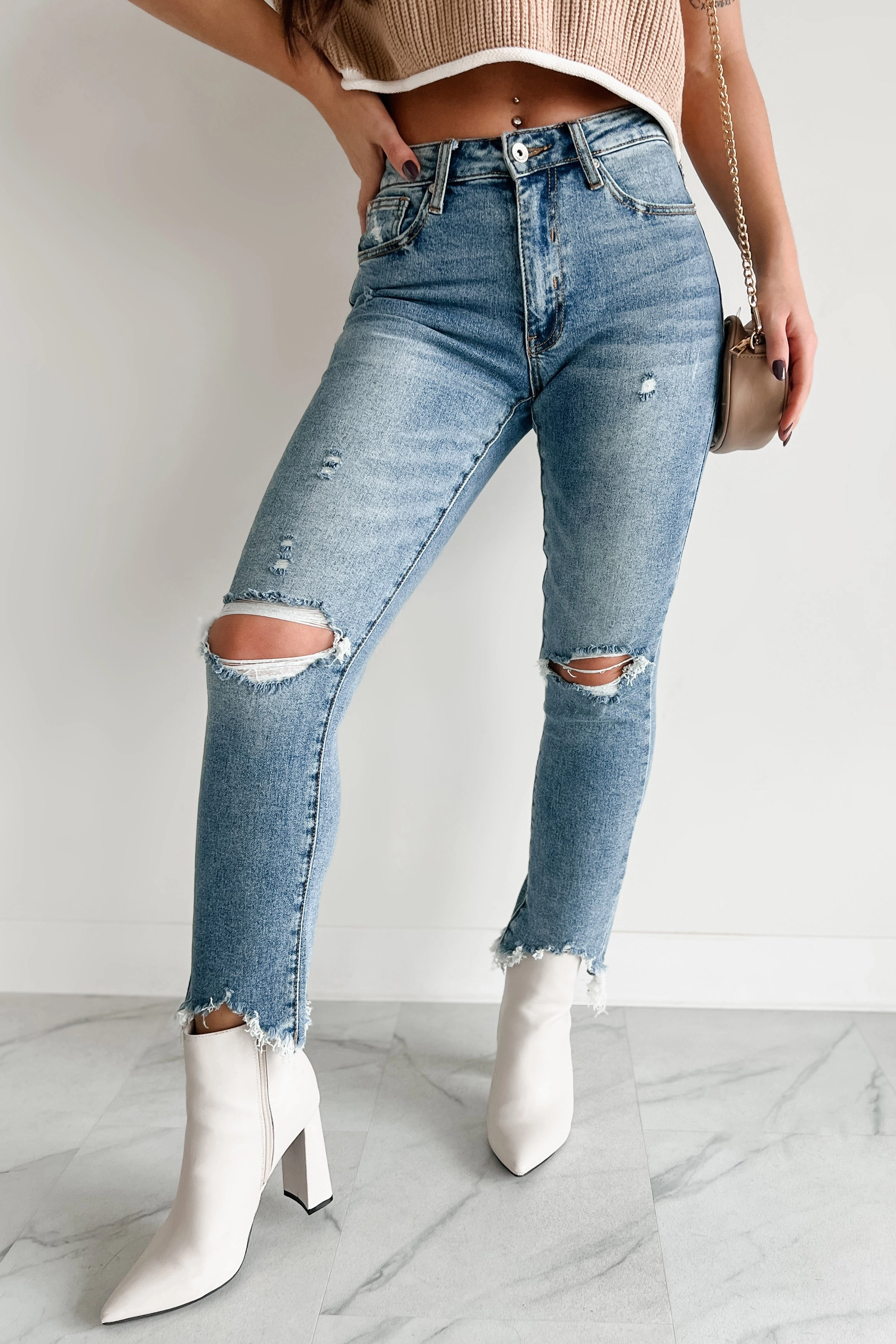 Tallie Mid Rise Distressed Slim Straight Special A Jeans (Medium Light)