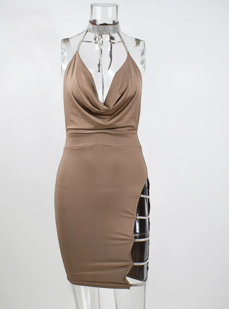 TastyHottie - Halter Crystal Sequin Dress Backless Metallic Diamond