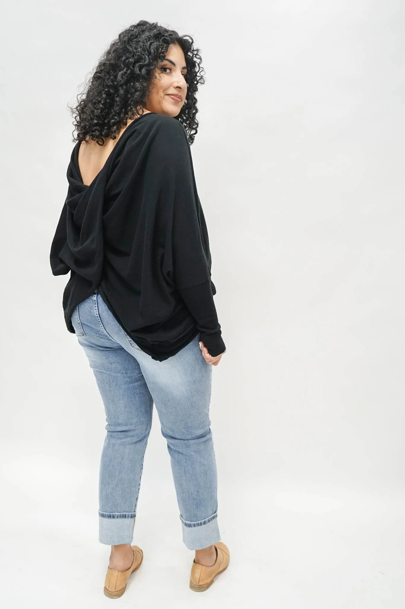 Tatum Twist Back Sweater in Black