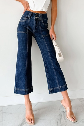 Tatum Wide Leg Mica Denim Crop Jeans (French Navy) Tatum Wide Leg Mica Denim Crop Jeans (French Navy)