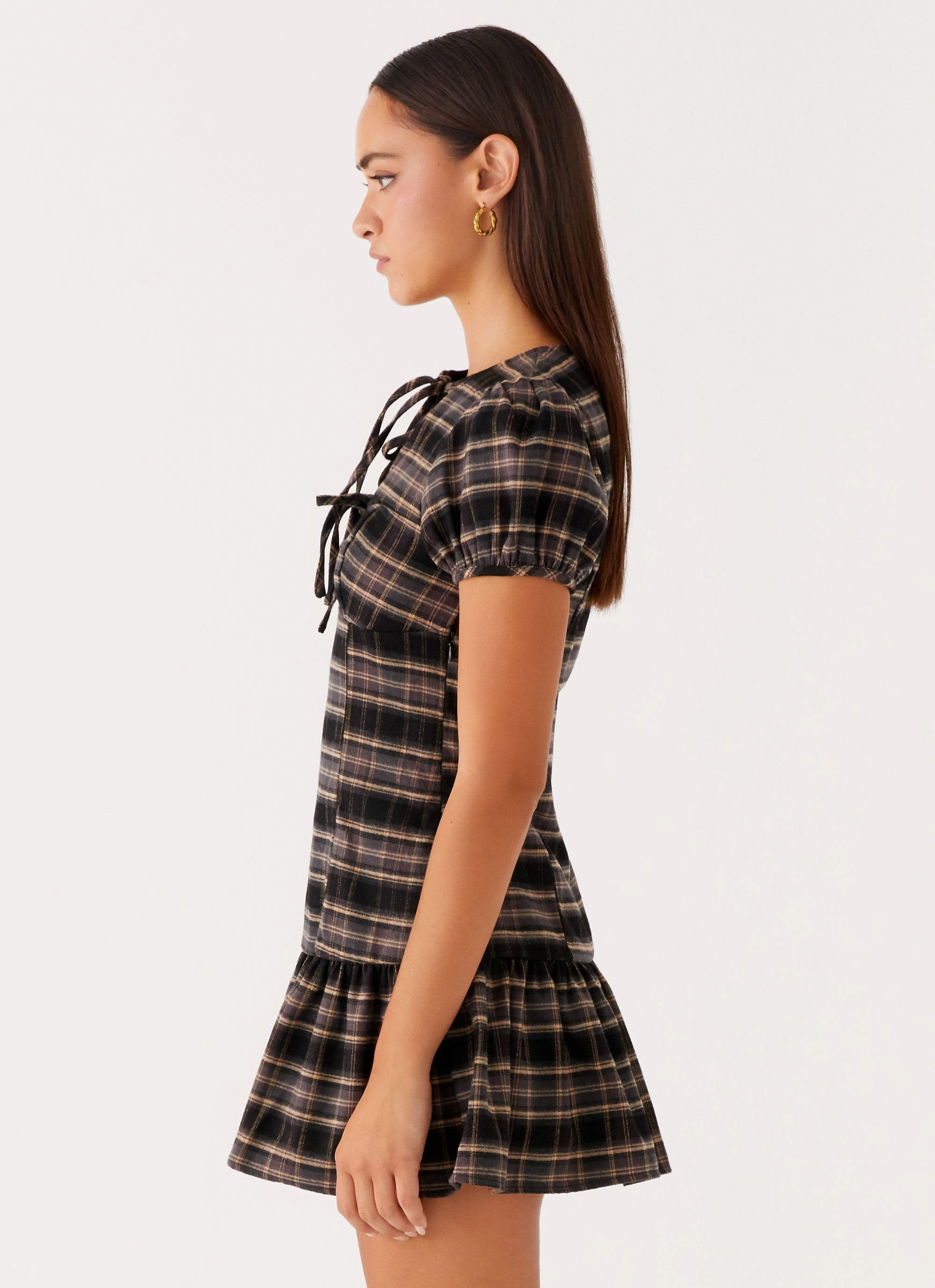 Taylor Keyhole Mini Dress - Brown Check