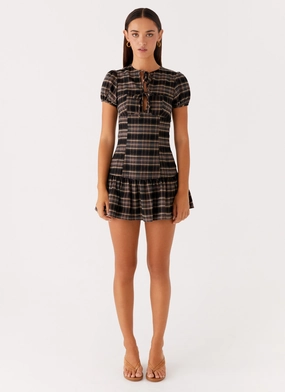 Taylor Keyhole Mini Dress - Brown Check Taylor Keyhole Mini Dress - Brown Check