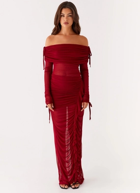Teala Mesh Maxi Dress - Red Teala Mesh Maxi Dress - Red