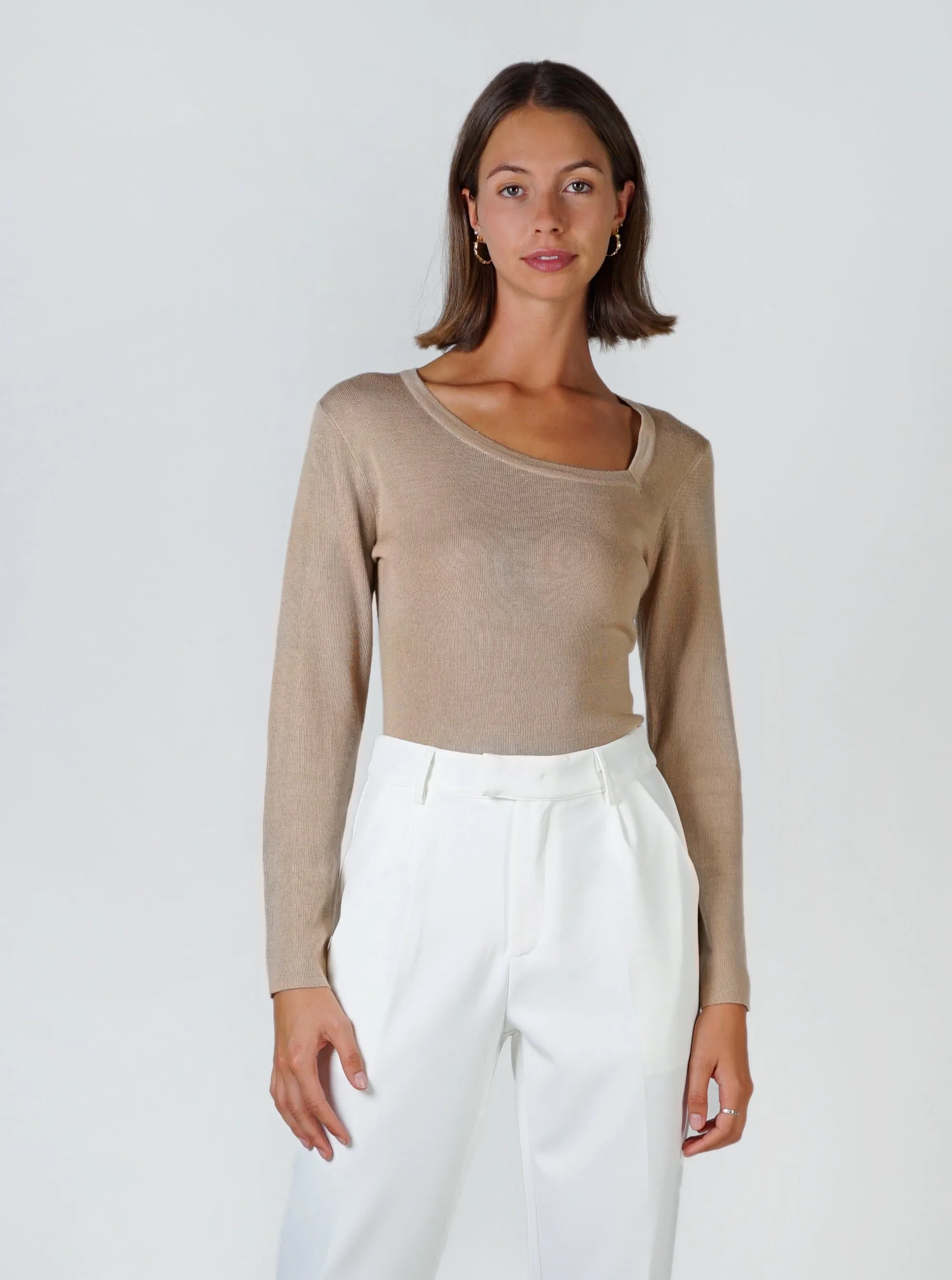Tear Drop Neckline Knit- Sand