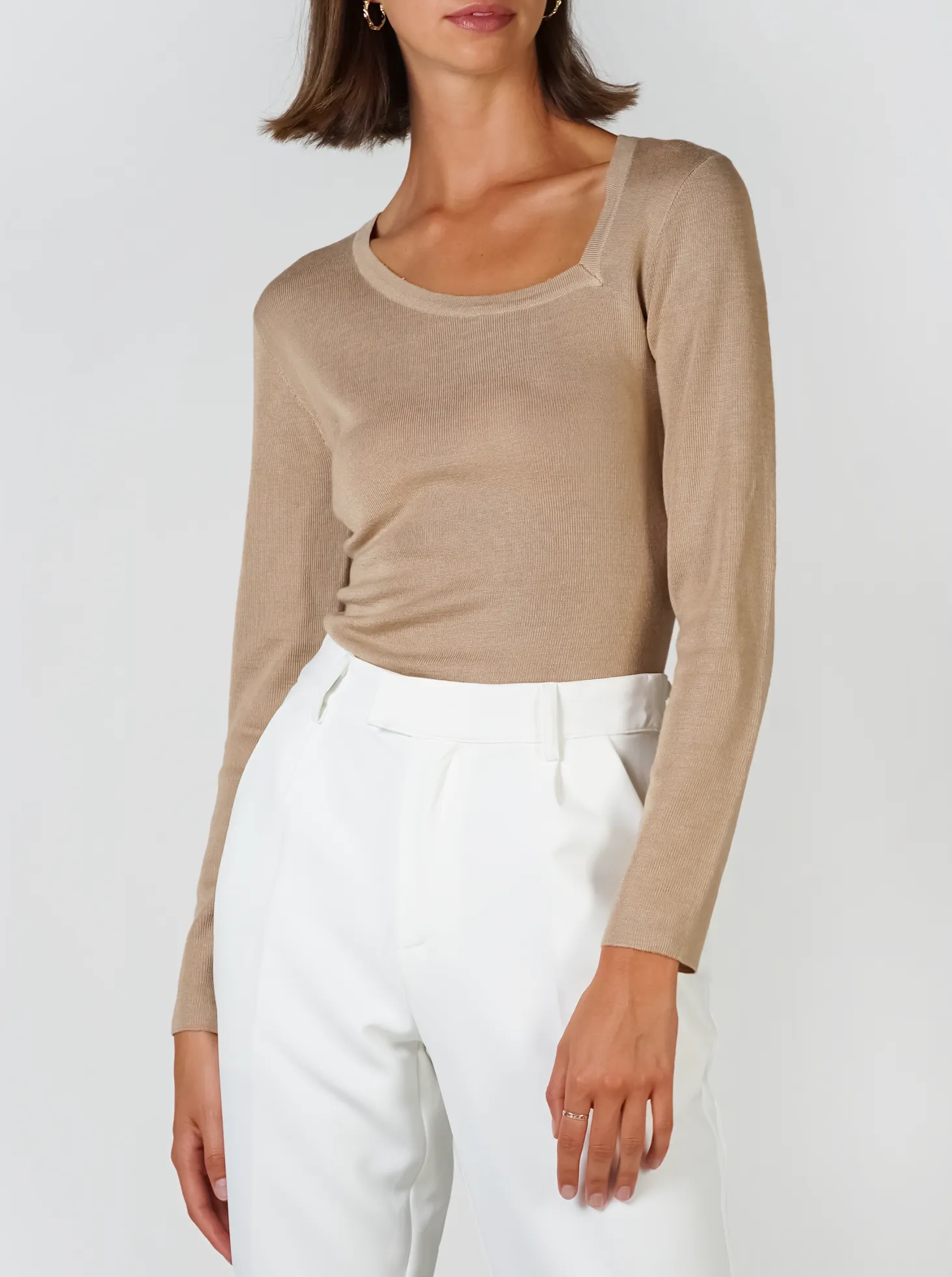 Tear Drop Neckline Knit- Sand