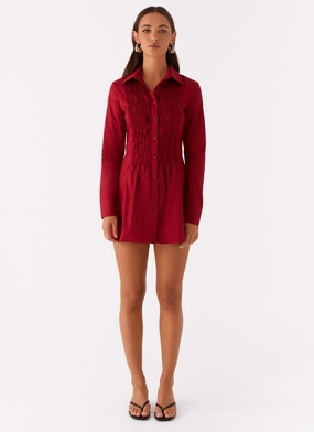 Tessie Shirred Shirt Dress - Rhubarb Tessie Shirred Shirt Dress - Rhubarb