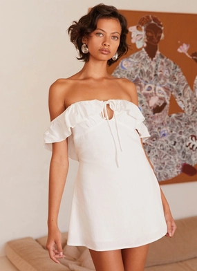 Texas Sun Linen Mini Dress - White Texas Sun Linen Mini Dress - White