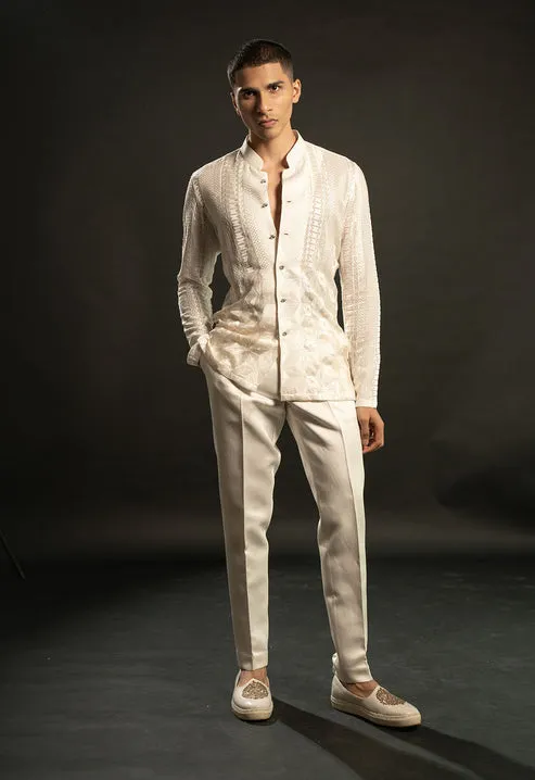 Textured Embroidered Shirt & Pant Set