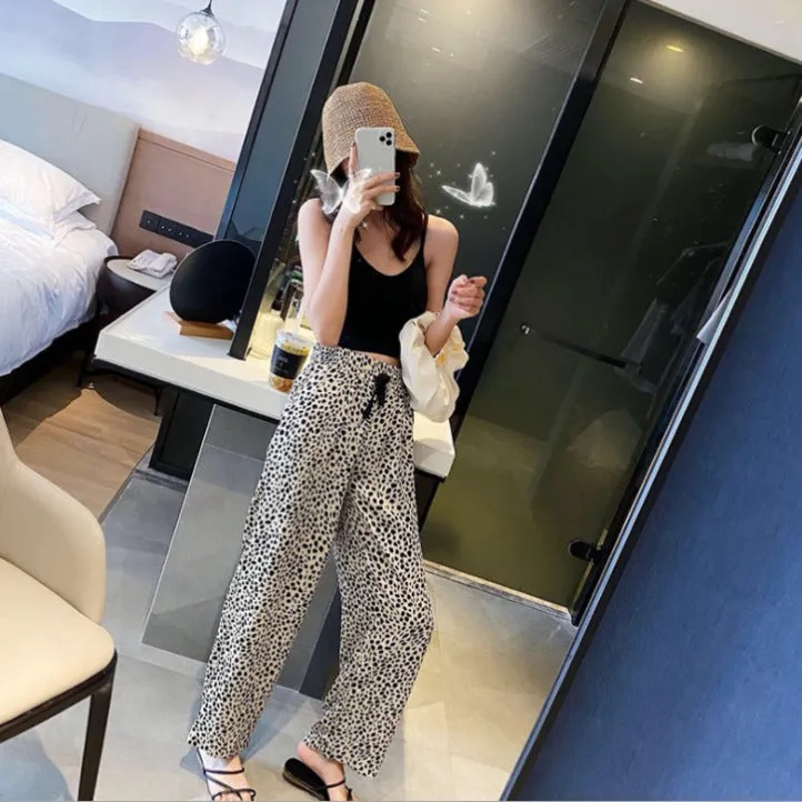Thailand Hot Selling Popular Leopard Stripes Casual All-Matching Wide Leg Long Women INS Pants