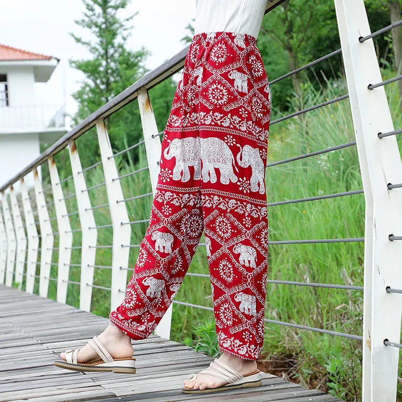 Thailand Yoga Lantern Pants Women Boho Loose Cotton Wide Leg Elephant Beach Long Pants
