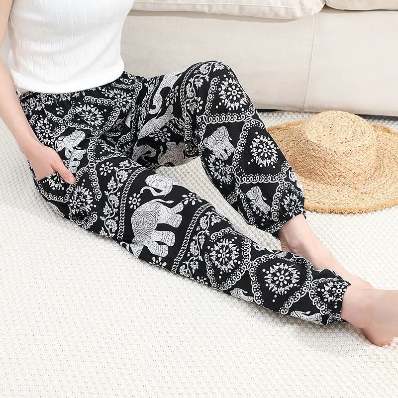 Thailand Yoga Lantern Pants Women Boho Loose Cotton Wide Leg Elephant Beach Long Pants