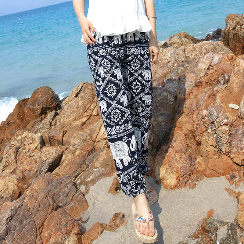 Thailand Yoga Lantern Pants Women Boho Loose Cotton Wide Leg Elephant Beach Long Pants