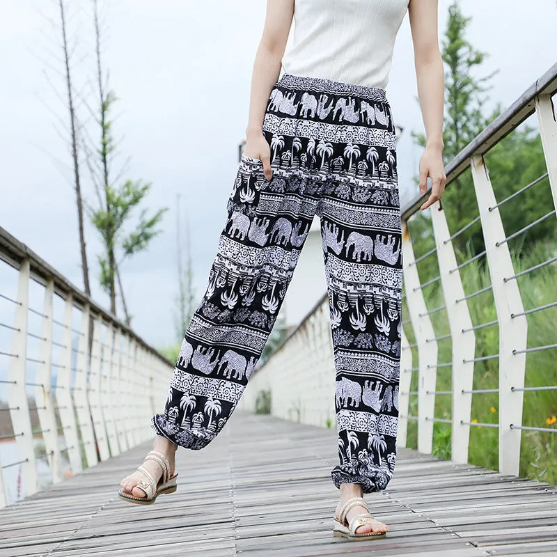 Thailand Yoga Lantern Pants Women Boho Loose Cotton Wide Leg Elephant Beach Long Pants