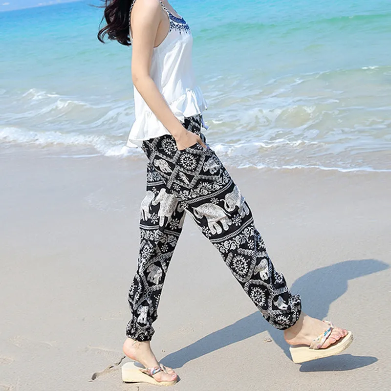 Thailand Yoga Lantern Pants Women Boho Loose Cotton Wide Leg Elephant Beach Long Pants