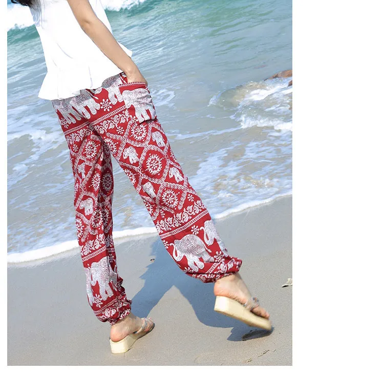 Thailand Yoga Lantern Pants Women Boho Loose Cotton Wide Leg Elephant Beach Long Pants