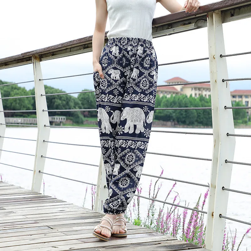 Thailand Yoga Lantern Pants Women Boho Loose Cotton Wide Leg Elephant Beach Long Pants