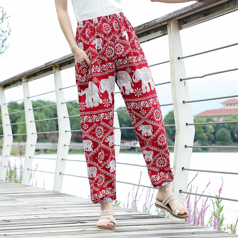 Thailand Yoga Lantern Pants Women Boho Loose Cotton Wide Leg Elephant Beach Long Pants