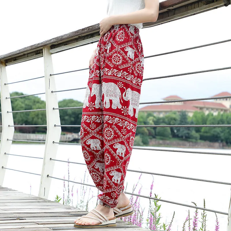 Thailand Yoga Lantern Pants Women Boho Loose Cotton Wide Leg Elephant Beach Long Pants