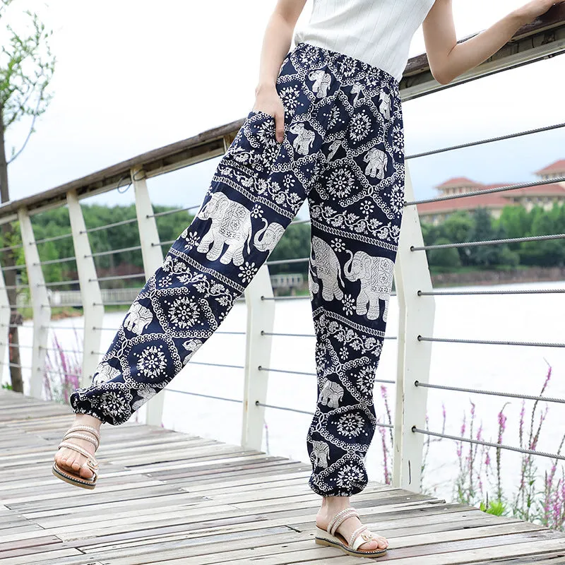 Thailand Yoga Lantern Pants Women Boho Loose Cotton Wide Leg Elephant Beach Long Pants