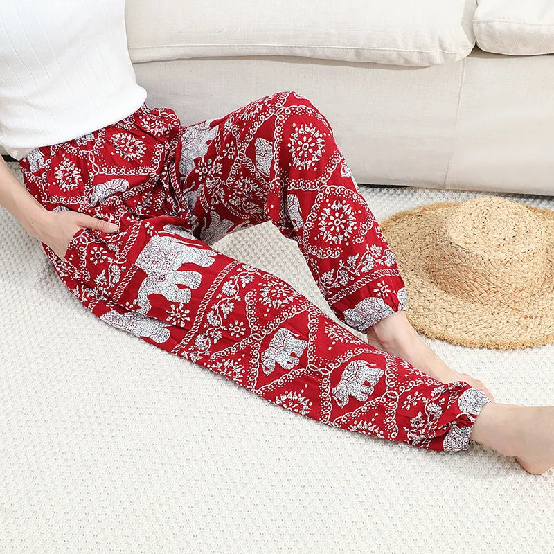 Thailand Yoga Lantern Pants Women Boho Loose Cotton Wide Leg Elephant Beach Long Pants