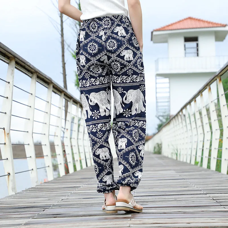 Thailand Yoga Lantern Pants Women Boho Loose Cotton Wide Leg Elephant Beach Long Pants