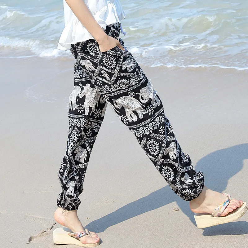 Thailand Yoga Lantern Pants Women Boho Loose Cotton Wide Leg Elephant Beach Long Pants