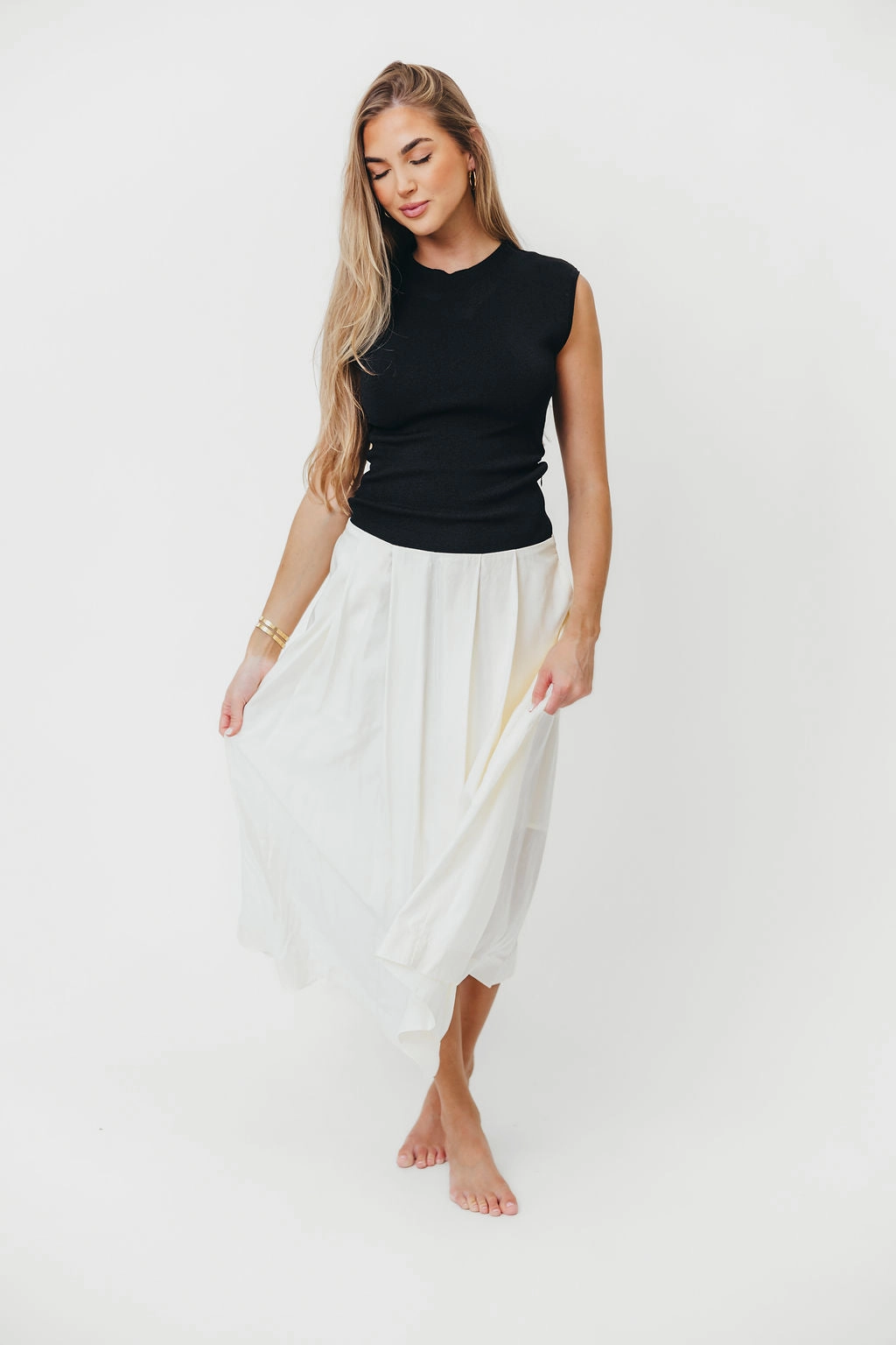 The Cairo Midi Dress in Black/Cream *Final-Sale*
