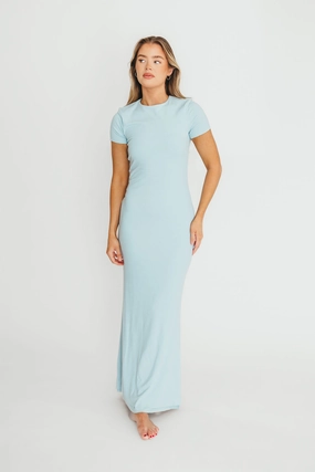 The Charlie Ribbed Maxi Dress in Baby Blue -Bump Friendly The Charlie Ribbed Maxi Dress in Baby Blue -Bump Friendly