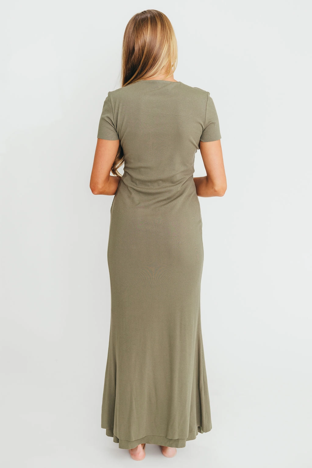 The Charlie Ribbed Maxi Dress in Dusty Olive Green - Bump Friendly