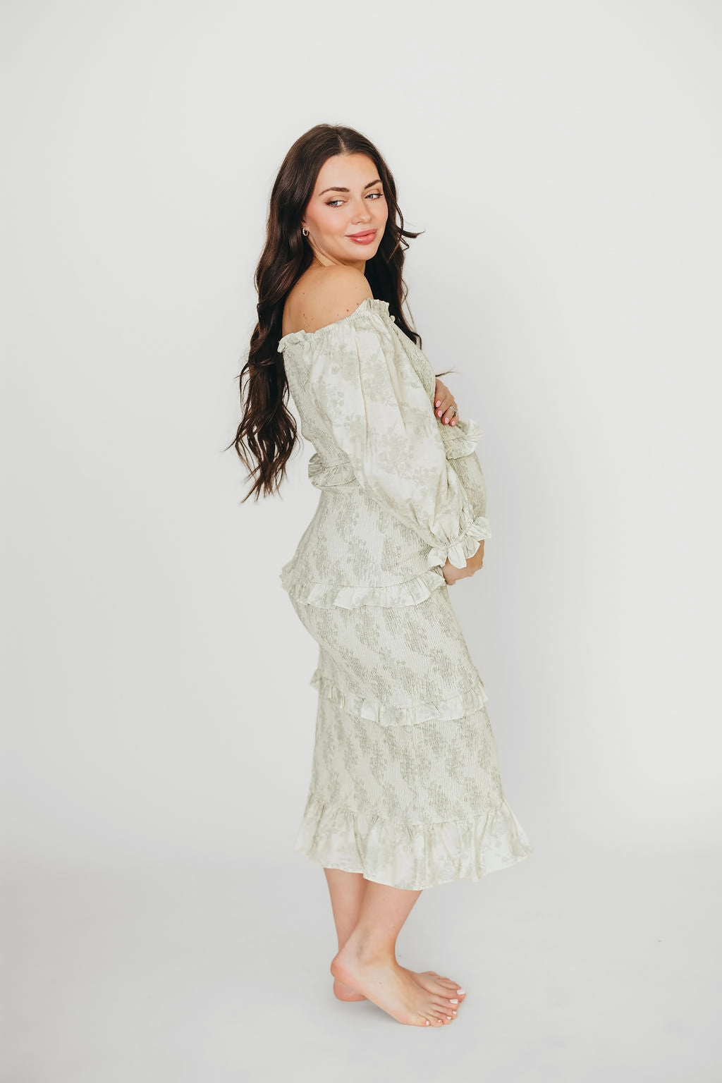 The Chloe Midi Dress in Sage - Bump Friendly *Final-Sale*