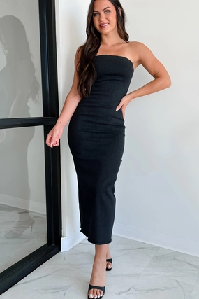 The Total Package Strapless Denim Midi Dress (Black) The Total Package Strapless Denim Midi Dress (Black)