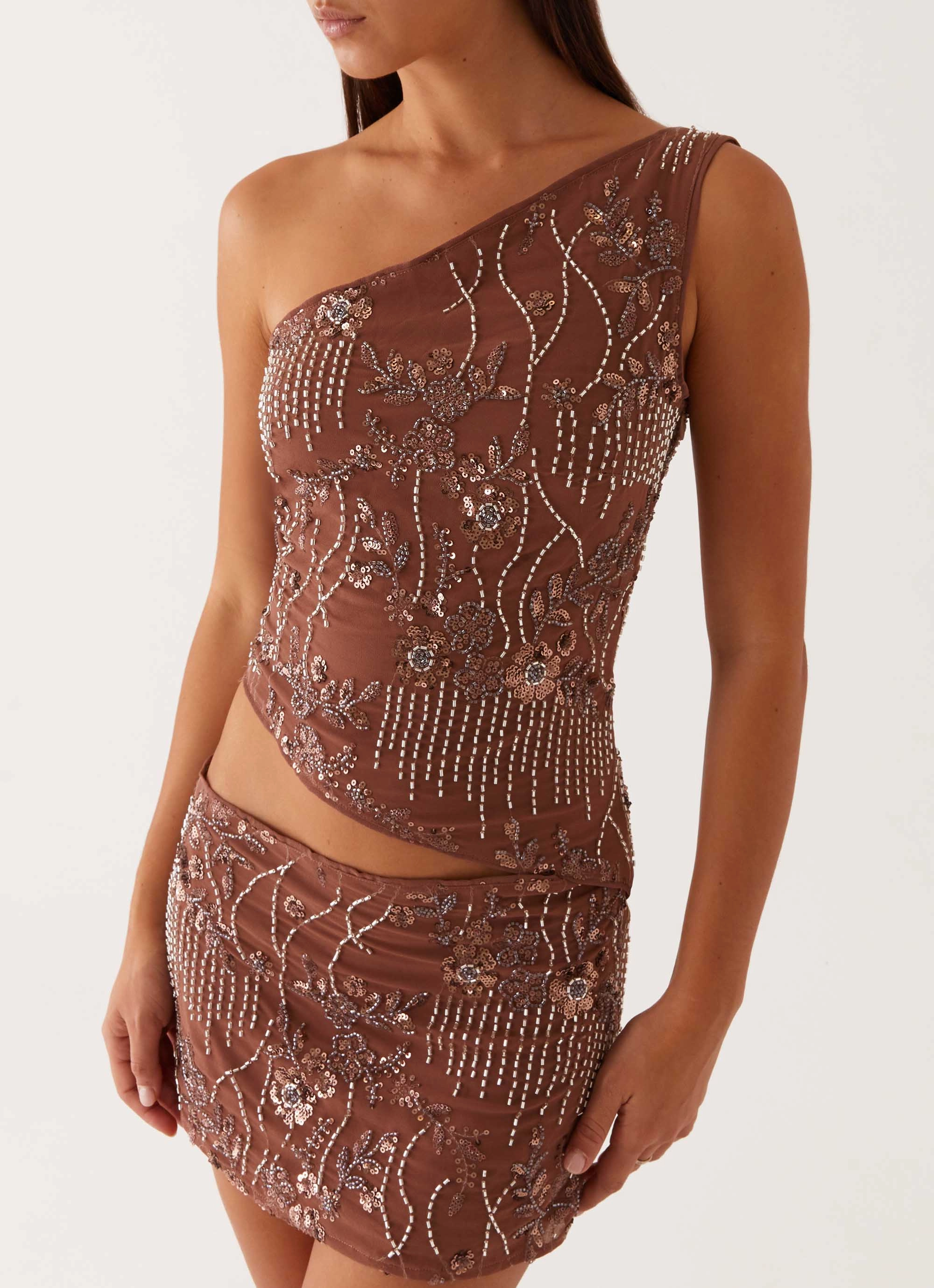 Through The Night One Shoulder Mini Dress - Chocolate