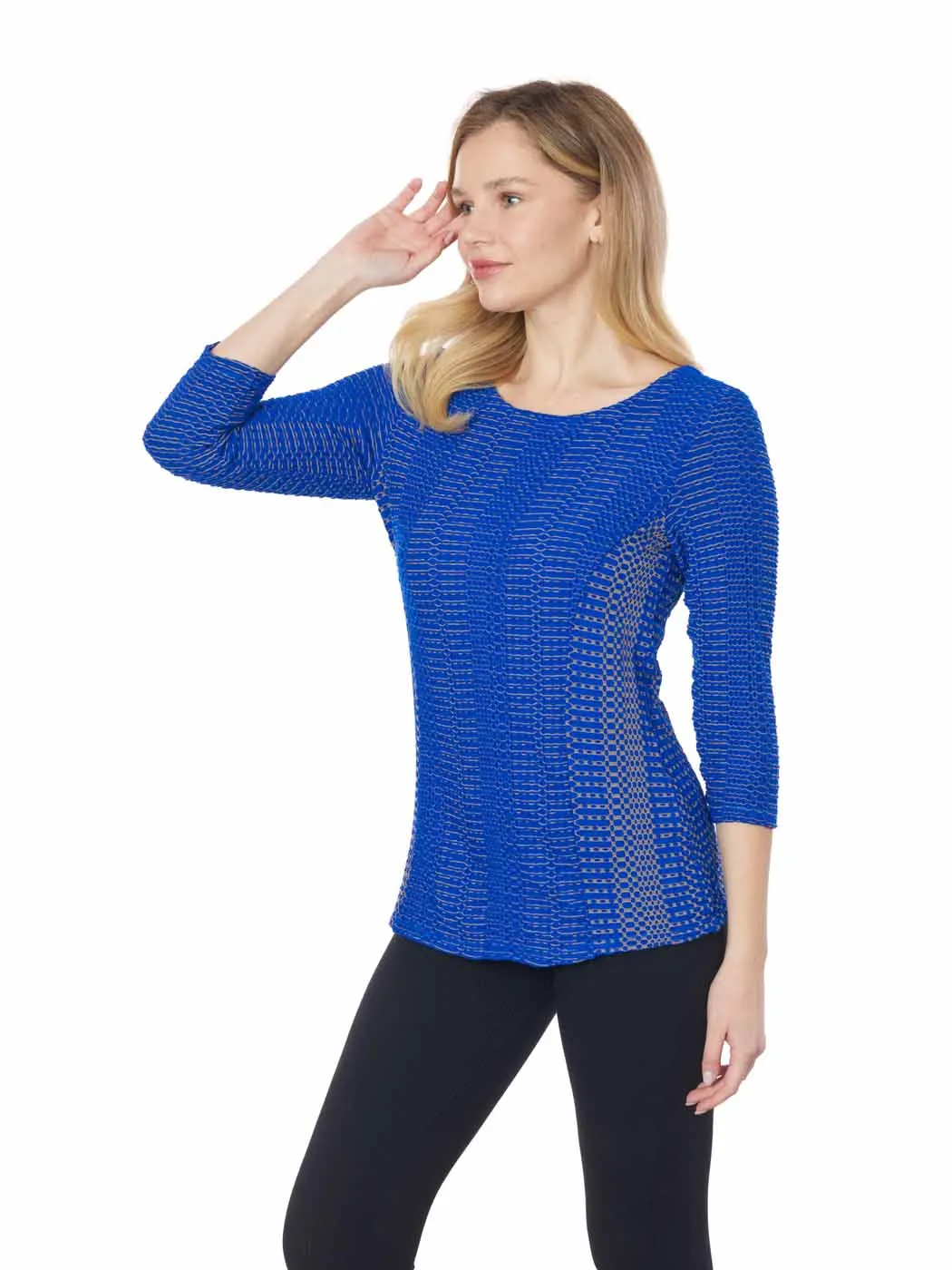Tianello "Reka" Taupe Knit Jersey Jacquard "Ballet" Tee - S,M