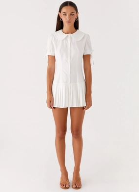 To Us Pleated Mini Dress - White To Us Pleated Mini Dress - White