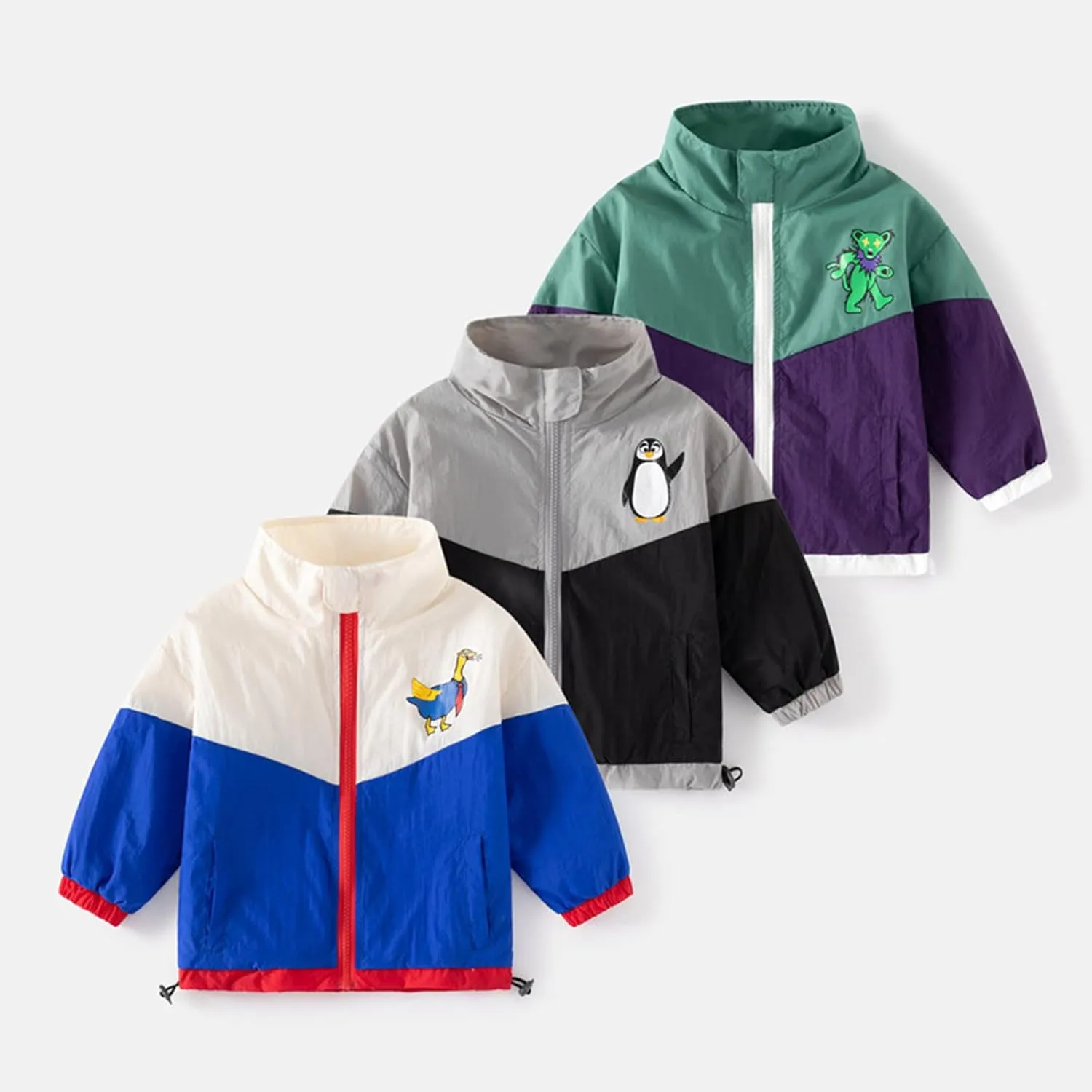 Toddler Baby Boys Windbreaker Color blocking Hooded Jacket Lightweight Rain Jacket Raincoat Spring&Fall Jacket