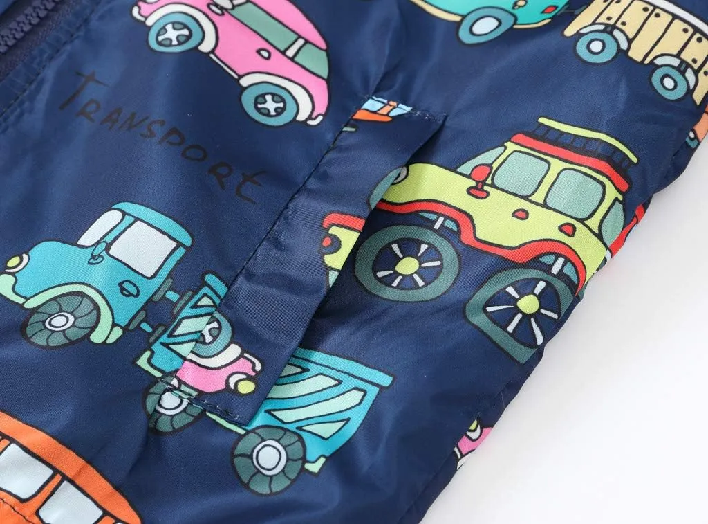 Toddler Baby Zipper Autumn Boys Print Coat Hooded WindproofJacket Kids Boys Coat&jacket Toddler Winter Fun Boys Coat