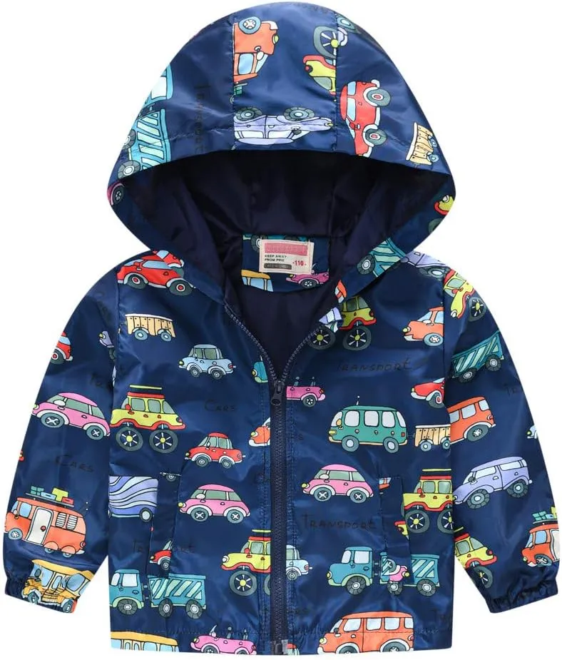 Toddler Baby Zipper Autumn Boys Print Coat Hooded WindproofJacket Kids Boys Coat&jacket Toddler Winter Fun Boys Coat