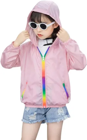Toddler Kids Summer Jackets Rainbow Hooded Outerwear Zipper Coats Weather Jacket for Girls Star Brand