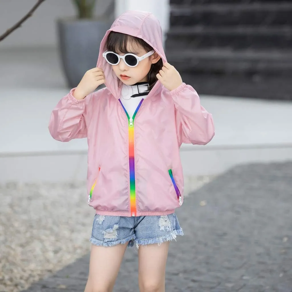 Toddler Kids Summer Jackets Rainbow Hooded Outerwear Zipper Coats Weather Jacket for Girls Star Brand