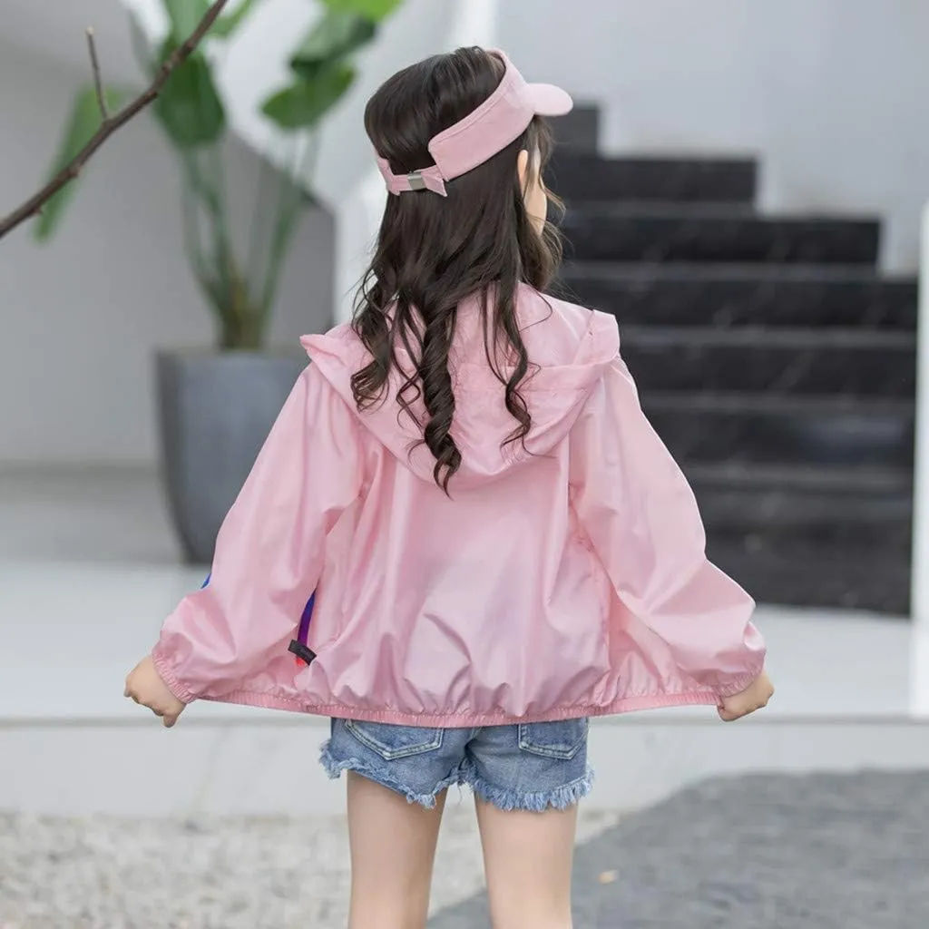 Toddler Kids Summer Jackets Rainbow Hooded Outerwear Zipper Coats Weather Jacket for Girls Star Brand
