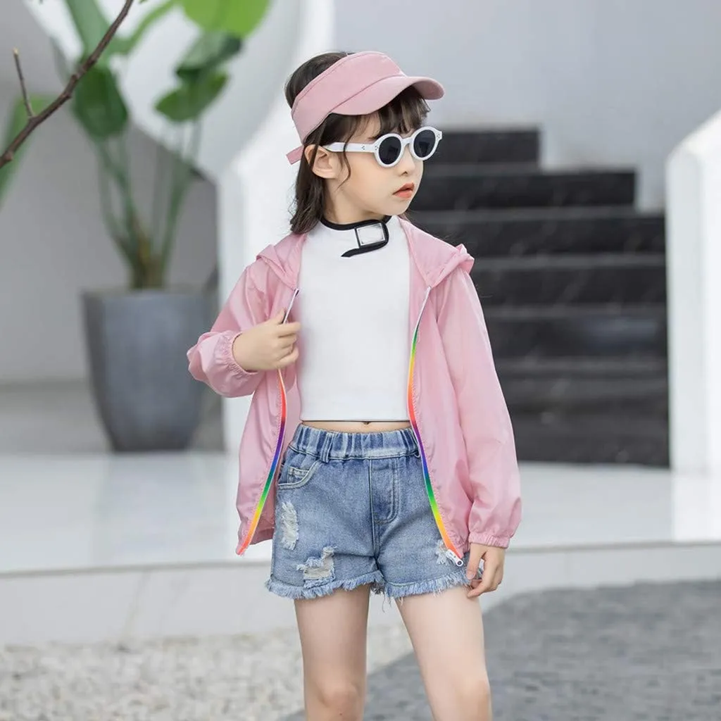 Toddler Kids Summer Jackets Rainbow Hooded Outerwear Zipper Coats Weather Jacket for Girls Star Brand