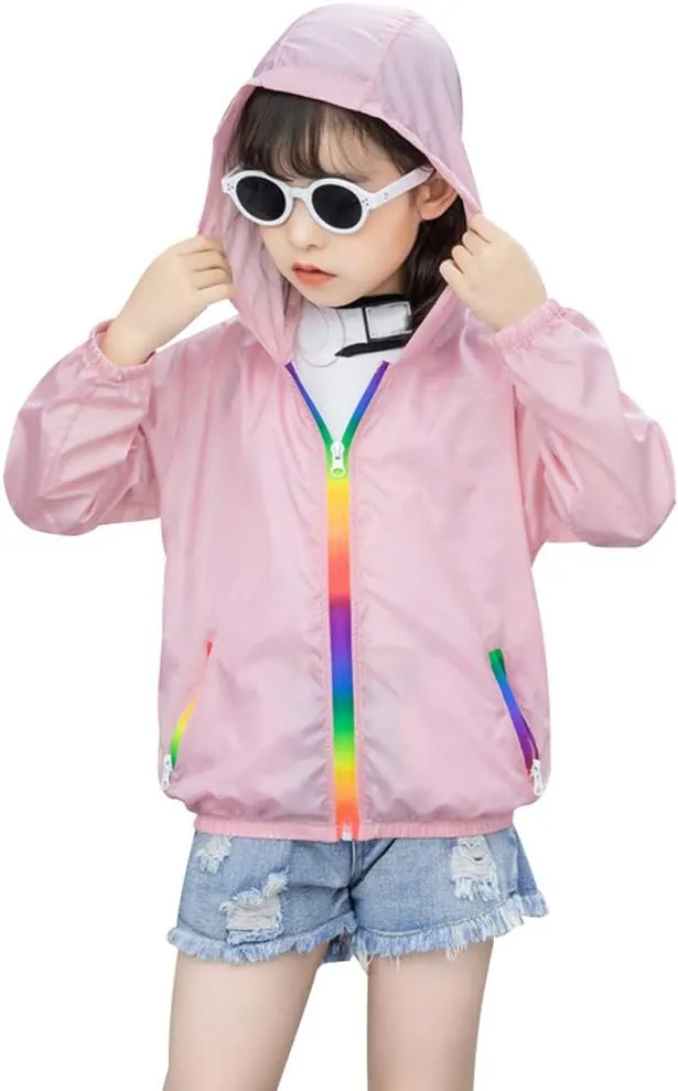 Toddler Kids Summer Jackets Rainbow Hooded Outerwear Zipper Coats Weather Jacket for Girls Star Brand
