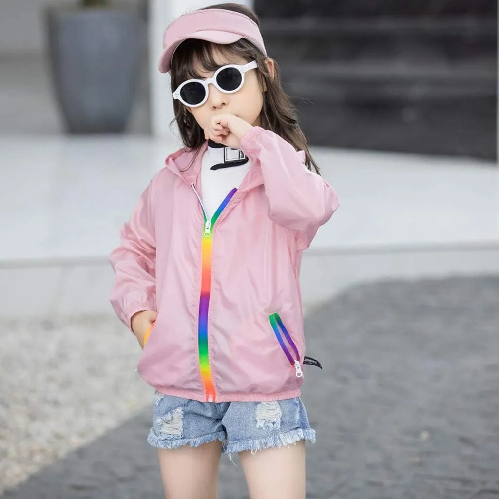Toddler Kids Summer Jackets Rainbow Hooded Outerwear Zipper Coats Weather Jacket for Girls Star Brand