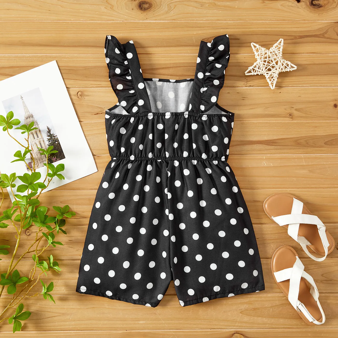 Toddler/Kid Girl Polka dots Ruffled Strap Rompers