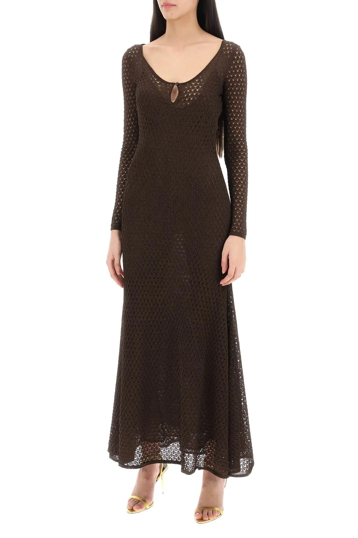 Tom ford long knitted lurex perforated dress ACK416 YAX648 CHOCOLATE BROWN