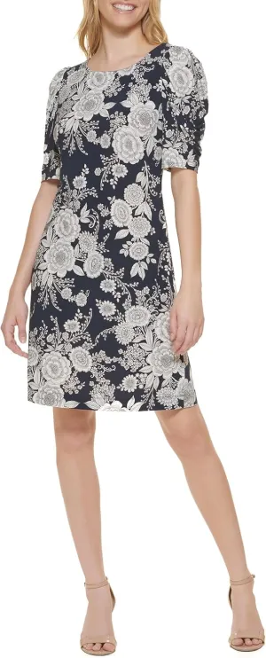 Tommy Hilfiger Women's Floral Jersey Short Puff Sleeve Dress