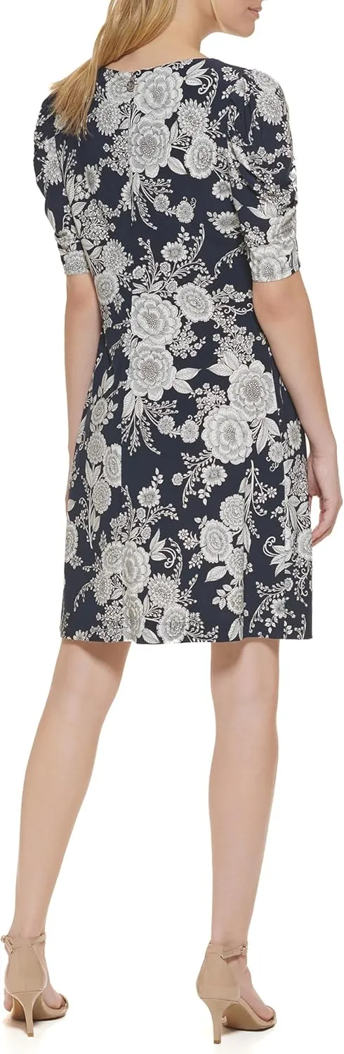 Tommy Hilfiger Women's Floral Jersey Short Puff Sleeve Dress