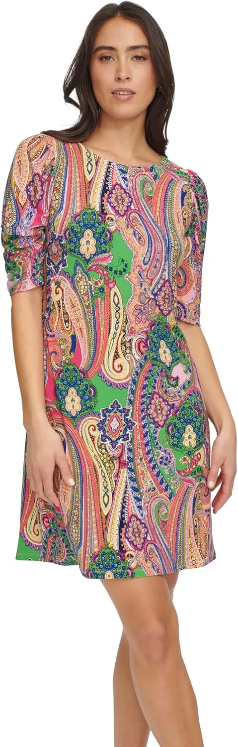 Tommy Hilfiger Women's Floral Jersey Short Puff Sleeve Dress
