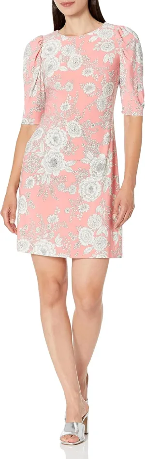 Tommy Hilfiger Women's Floral Jersey Short Puff Sleeve Dress