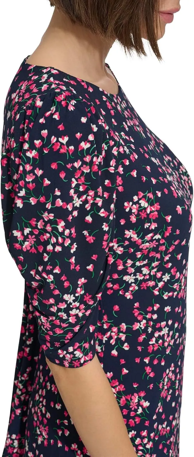 Tommy Hilfiger Women's Floral Jersey Short Puff Sleeve Dress